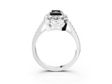 White gold Fancy Black Radiant Cut Diamond Floral Halo Ring with Pavé Band and Prong Setting_10
