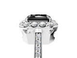 White gold Fancy Black Radiant Cut Diamond Floral Halo Ring with Pavé Band and Prong Setting_12