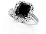 White gold Fancy Black Radiant Cut Diamond Floral Halo Ring with Pavé Band and Prong Setting_8