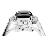 White gold Fancy Black Radiant Cut Diamond Floral Halo Split Shank Prong Setting Ring_4