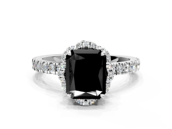 Platinum Radiant Cut Four Petal Floral Halo Engagement Ring Setting for Black Center