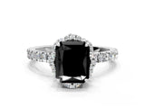 White gold Fancy Black Radiant Cut Diamond Halo Pave Band with Four-Prong Setting_3