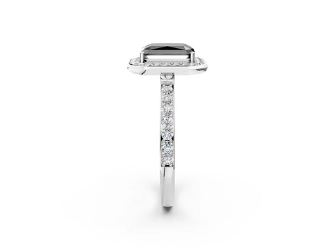 White gold Fancy Black Radiant Cut Diamond Halo Ring with Bezel Frame and Pavé Band_2