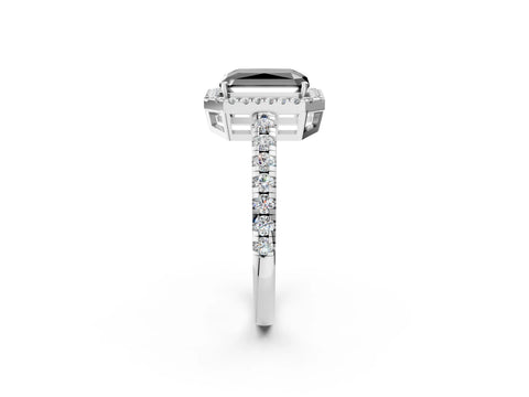 White gold Fancy Black Radiant Cut Diamond Halo Ring with Pavé Band and Four-Prong Setting_14
