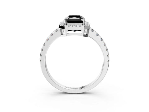 White gold Fancy Black Radiant Cut Diamond Halo Ring with Pavé Band and Four-Prong Setting_15