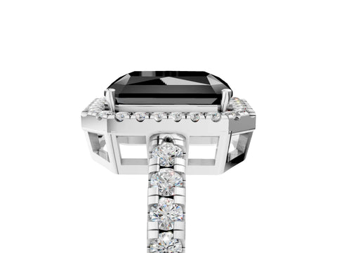 White gold Fancy Black Radiant Cut Diamond Halo Ring with Pavé Band and Four-Prong Setting_17