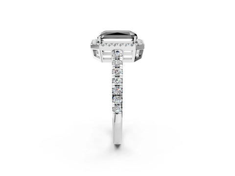 White gold Fancy Black Radiant Cut Diamond Halo Ring with Pavé Band and Four-Prong Setting_2