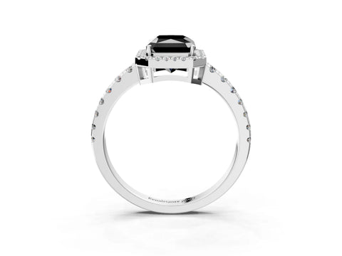 White gold Fancy Black Radiant Cut Diamond Halo Ring with Pavé Band and Four-Prong Setting_3