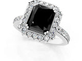 White gold Fancy Black Radiant Cut Diamond Halo Ring with Pavé Band and Prong Setting_1