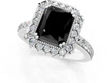 White gold Fancy Black Radiant Cut Diamond Halo Ring with Pavé Band and Prong Setting_13