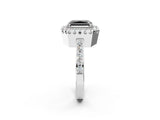 White gold Fancy Black Radiant Cut Diamond Halo Ring with Pavé Band and Prong Setting_14