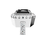 White gold Fancy Black Radiant Cut Diamond Halo Ring with Pavé Band and Prong Setting_17