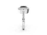 White gold Fancy Black Radiant Cut Diamond Halo Ring with Pavé Band and Prong Setting_2