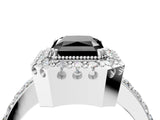 White gold Fancy Black Radiant Cut Diamond Halo Ring with Pavé Band and Prong Setting_4