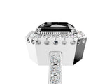White gold Fancy Black Radiant Cut Diamond Halo Ring with Pavé Band and Prong Setting_5