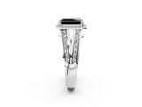 White gold Fancy Black Radiant Cut Diamond Halo Ring with Split Shank Pavé Band and Four-Prong Setting_14