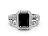 White gold Fancy Black Radiant Cut Diamond Halo Ring with Split Shank Pavé Band and Four-Prong Setting_36
