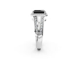 White gold Fancy Black Radiant Cut Diamond Halo Ring with Split Shank Pavé Band and Four-Prong Setting_38