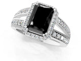 White gold Fancy Black Radiant Cut Diamond Halo Ring with Split Shank Pavé Band and Four-Prong Setting_43
