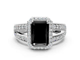 White gold Fancy Black Radiant Cut Diamond Halo Ring with Split Shank Pavé Band and Four-Prong Setting_54