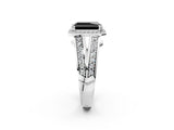 White gold Fancy Black Radiant Cut Diamond Halo Ring with Split Shank Pavé Band and Four-Prong Setting_56