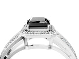 White gold Fancy Black Radiant Cut Diamond Halo Ring with Split Shank Pavé Band and Four-Prong Setting_58