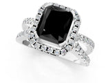 White gold Fancy Black Radiant Cut Diamond Halo Ring with Split Shank Pavé Band and Prong Setting_13