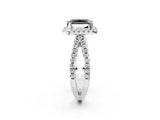 White gold Fancy Black Radiant Cut Diamond Halo Ring with Split Shank Pavé Band and Prong Setting_14
