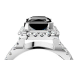 White gold Fancy Black Radiant Cut Diamond Halo Ring with Split Shank Pavé Band and Prong Setting_16