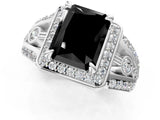 White gold Fancy Black Radiant Cut Diamond Halo Ring with Split Shank and Bezel Accents and Four-Prong Setting_1
