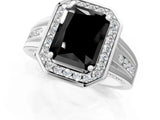 White gold Fancy Black Radiant Cut Diamond Halo Ring with Split Shank and Bezel Accents and Prong Setting_1