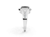 White gold Fancy Black Radiant Cut Diamond Halo Ring with Split Shank and Bezel Accents and Prong Setting_2