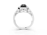 White gold Fancy Black Radiant Cut Diamond Halo Ring with Split Shank and Bezel Accents and Prong Setting_3