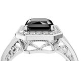 White gold Fancy Black Radiant Cut Diamond Halo Ring with Split Shank and Bezel Accents and Prong Setting_4