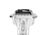 White gold Fancy Black Radiant Cut Diamond Halo Ring with Split Shank and Bezel Accents and Prong Setting_5