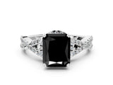 White gold Fancy Black Radiant Cut Diamond  Halo Twist Band Solitaire Prong Setting Ring_12