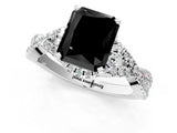 White gold Fancy Black Radiant Cut Diamond  Halo Twist Band Solitaire Prong Setting Ring_13