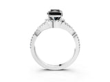 White gold Fancy Black Radiant Cut Diamond  Halo Twist Band Solitaire Prong Setting Ring_15