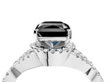 White gold Fancy Black Radiant Cut Diamond  Halo Twist Band Solitaire Prong Setting Ring_16