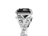 White gold Fancy Black Radiant Cut Diamond  Halo Twist Band Solitaire Prong Setting Ring_17