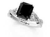 White gold Fancy Black Radiant Cut Diamond Halo Twist Band Solitaire Prong Setting Ring_1