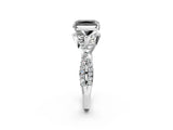 White gold Fancy Black Radiant Cut Diamond Halo Twist Band Solitaire Prong Setting Ring_2