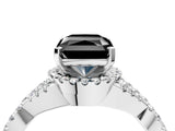 White gold Fancy Black Radiant Cut Diamond Halo Twist Band Solitaire Prong Setting Ring_4