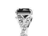 White gold Fancy Black Radiant Cut Diamond Halo Twist Band Solitaire Prong Setting Ring_5