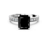 White gold Fancy Black Radiant Cut Diamond Milgrain Pavé Engagement Ring with Four-Prong Setting