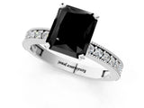 White gold Fancy Black Radiant Cut Diamond Milgrain Pavé Engagement Ring with Four-Prong Setting_1