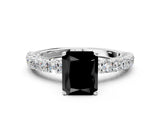 White gold Fancy Black Radiant Cut Diamond Pavé Band Solitaire Ring with Prong Setting_12