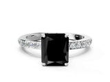 White gold Fancy Black Radiant Cut Diamond Pavé Engagement Ring with Round  Accents and Prong Setting_24