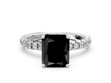 White gold Fancy Black Radiant Cut Diamond Pave Band Solitaire Ring with Round  and Prong Setting_72