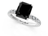 White gold Fancy Black Radiant Cut Diamond Pave Band Solitaire Ring with Round  and Prong Setting_73